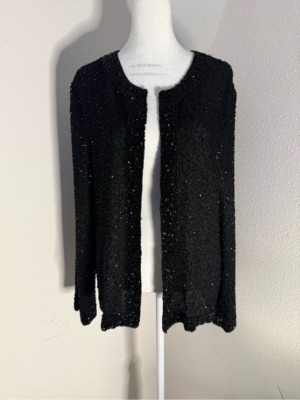 Vtg Laurence Kazar Black Silk Beaded Evening Jacket PXL
